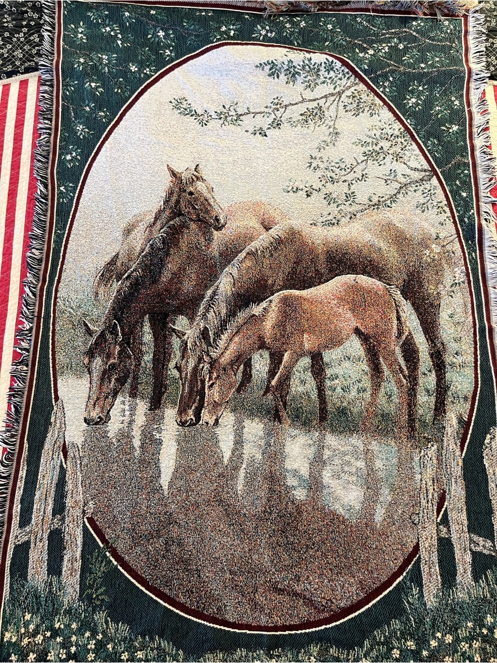 Vintage horse scene tapestry throw blanket